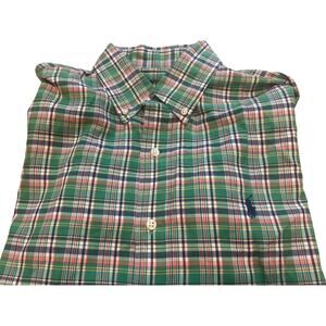 Ralph Lauren Dress Shirt M Green Plaid Long Sleeve Business Formal Men RN 41381